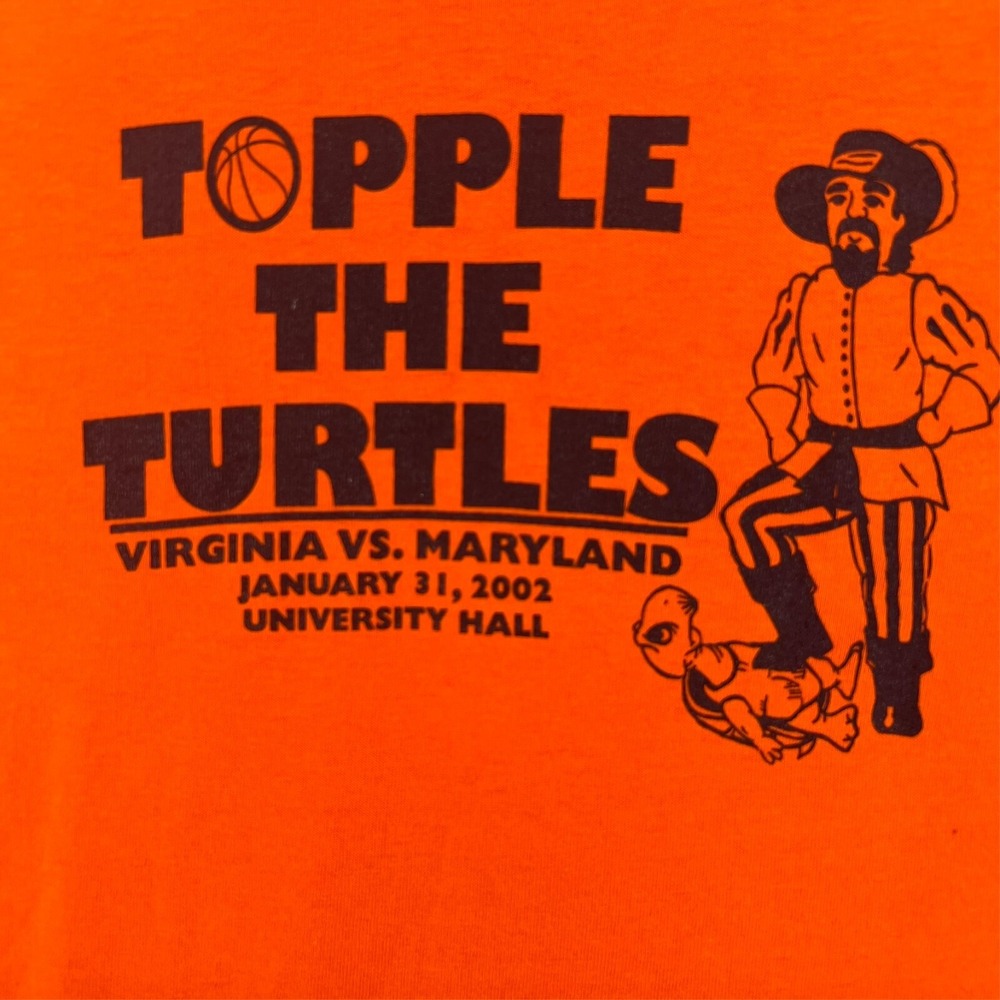 Vintage Y2k TOPPLE THE TURTLES‎ VA vs MD T Shirt Men's XL Orange Delta READ